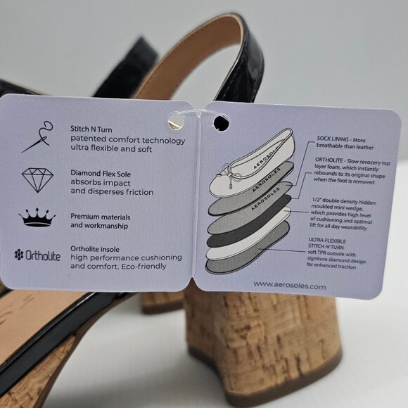 Aerosoles Cosmos Platform Sandal Womens 8 Black Patent Cork Chunky Heel NEW - Picture 13 of 15